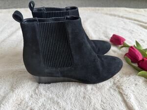 Talbots Black Suede Slip on Bootie Wedge Size 6M